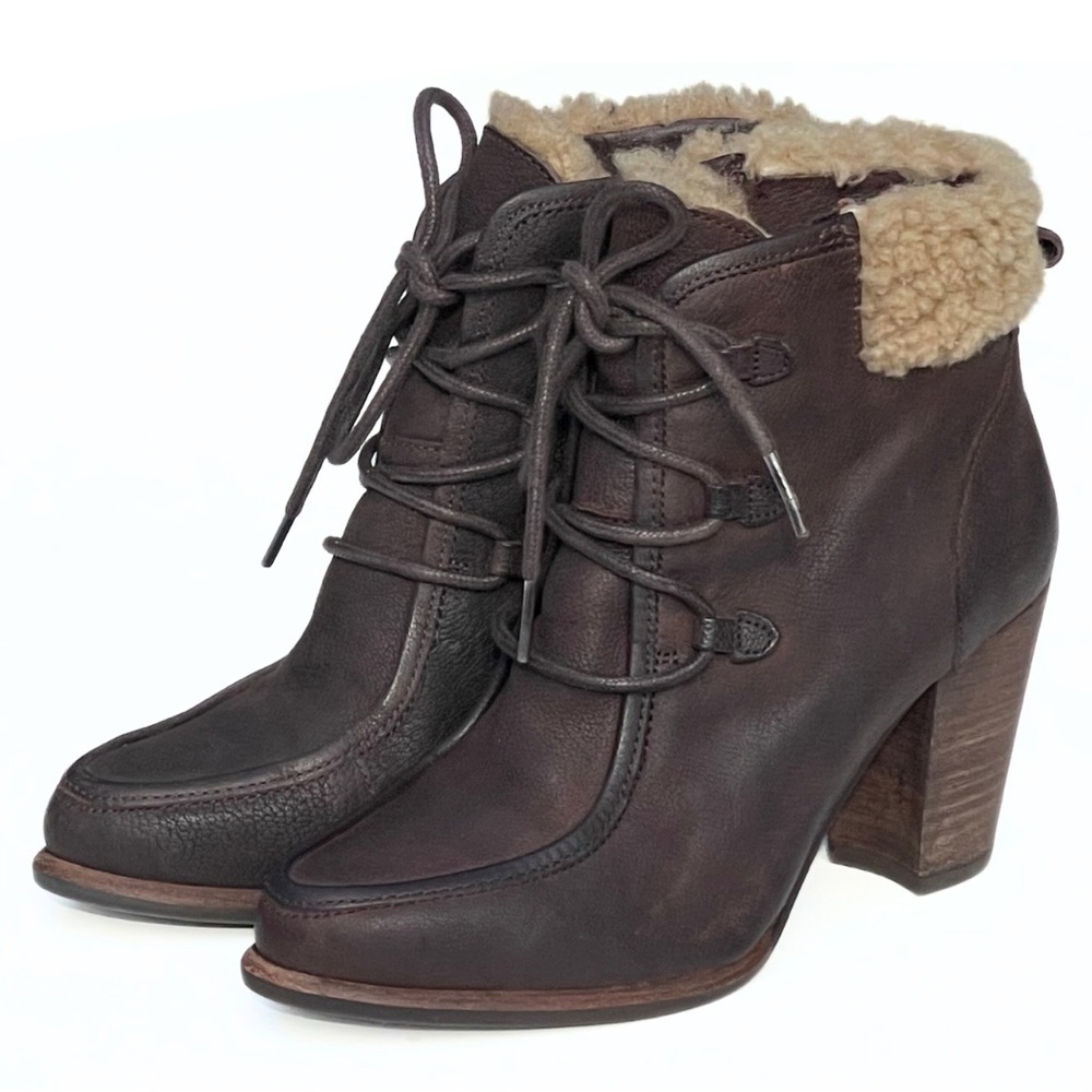 UGG Women’s Analise Ankle Boots Brown Leather Shearling Size 6